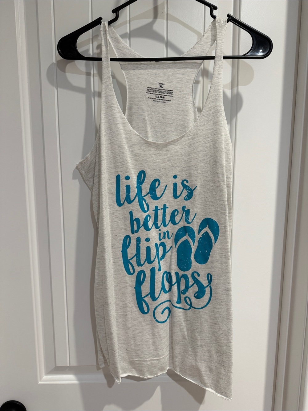 Life Is Better in Flip Flops Graphic Tank Top - White/Teal